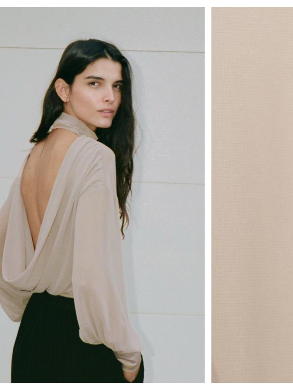 NWOT. Zara Beige-Pink Georgette Bodysuit with Back Detail. Size L.